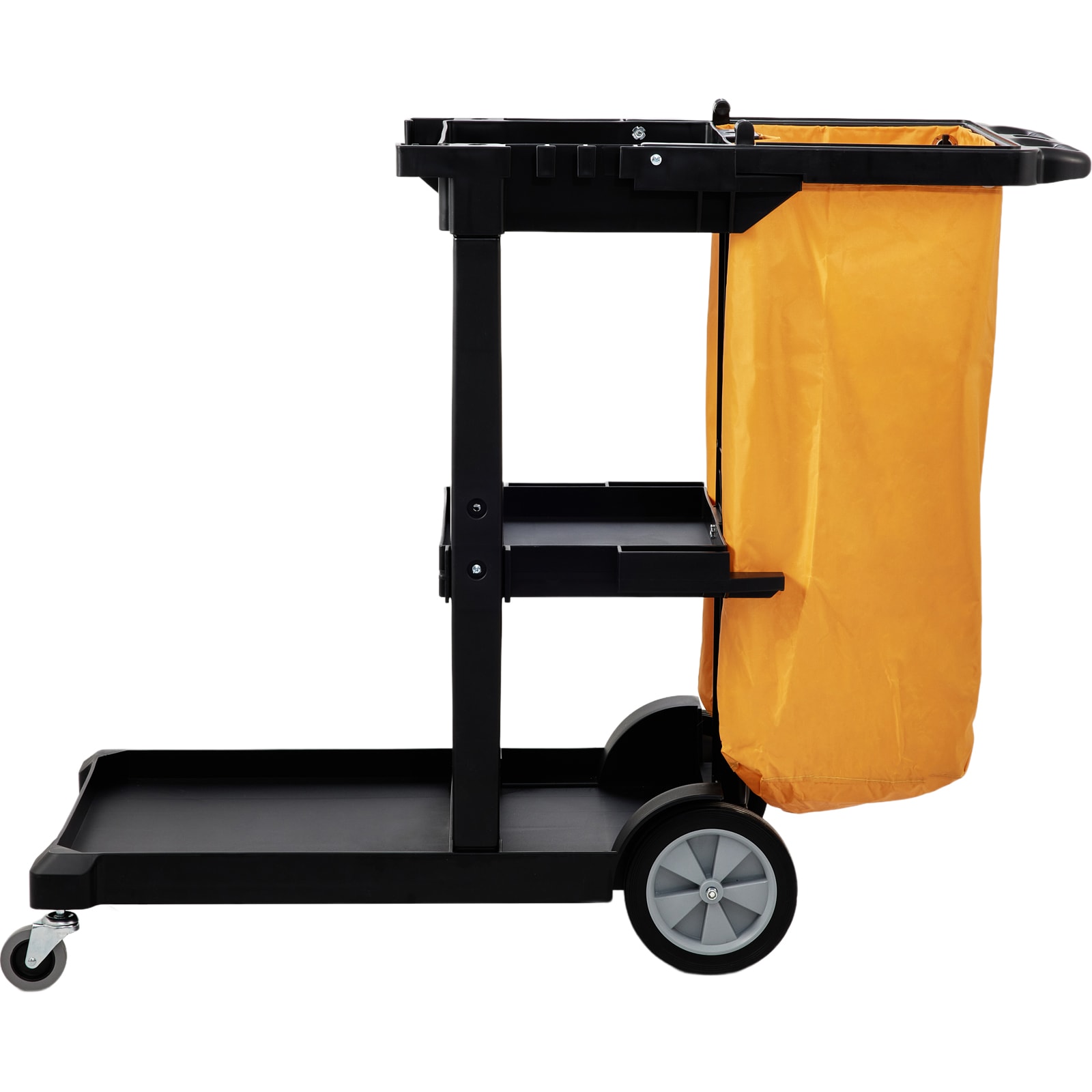 Cleaning Cart, 3-Shelf Commercial Janitorial Cart, 200 Lbs Capacity Plastic Housekeeping Cart, With 25 Gallon PVC Bag, 47 X 20 X 38.6in, Yellow&Black_maomaolike.com